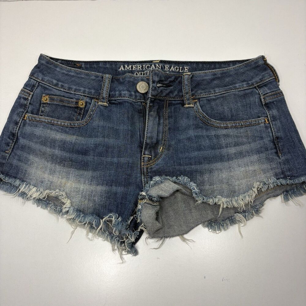 Vintage Y2k American Eagle Cut Off Shorts  2 Low Rise Micro Mini Festival Stretc